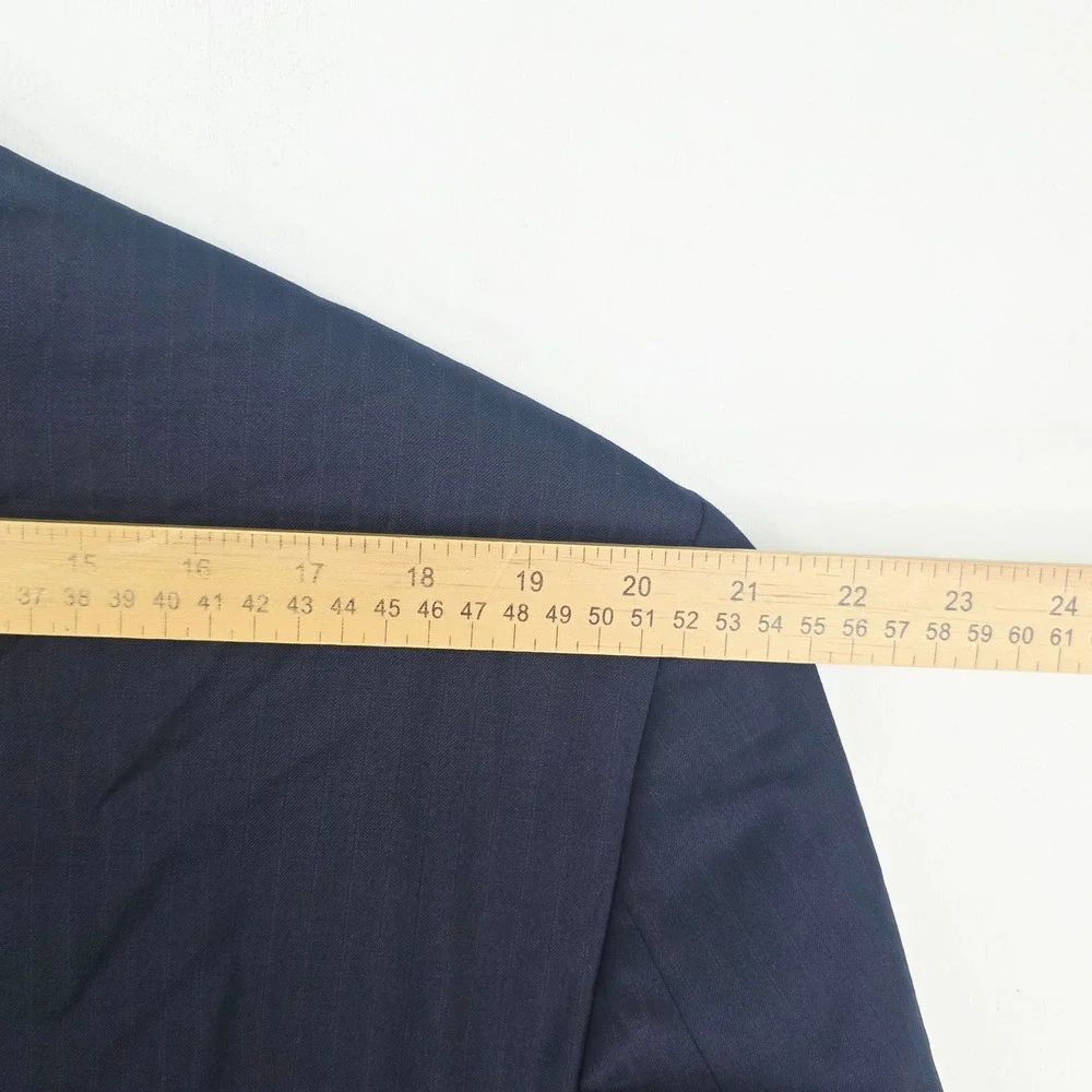 Ralph Lauren Men Navy Blue Pinstripe Wool Blazer Sport Coat 48R Fit 44R